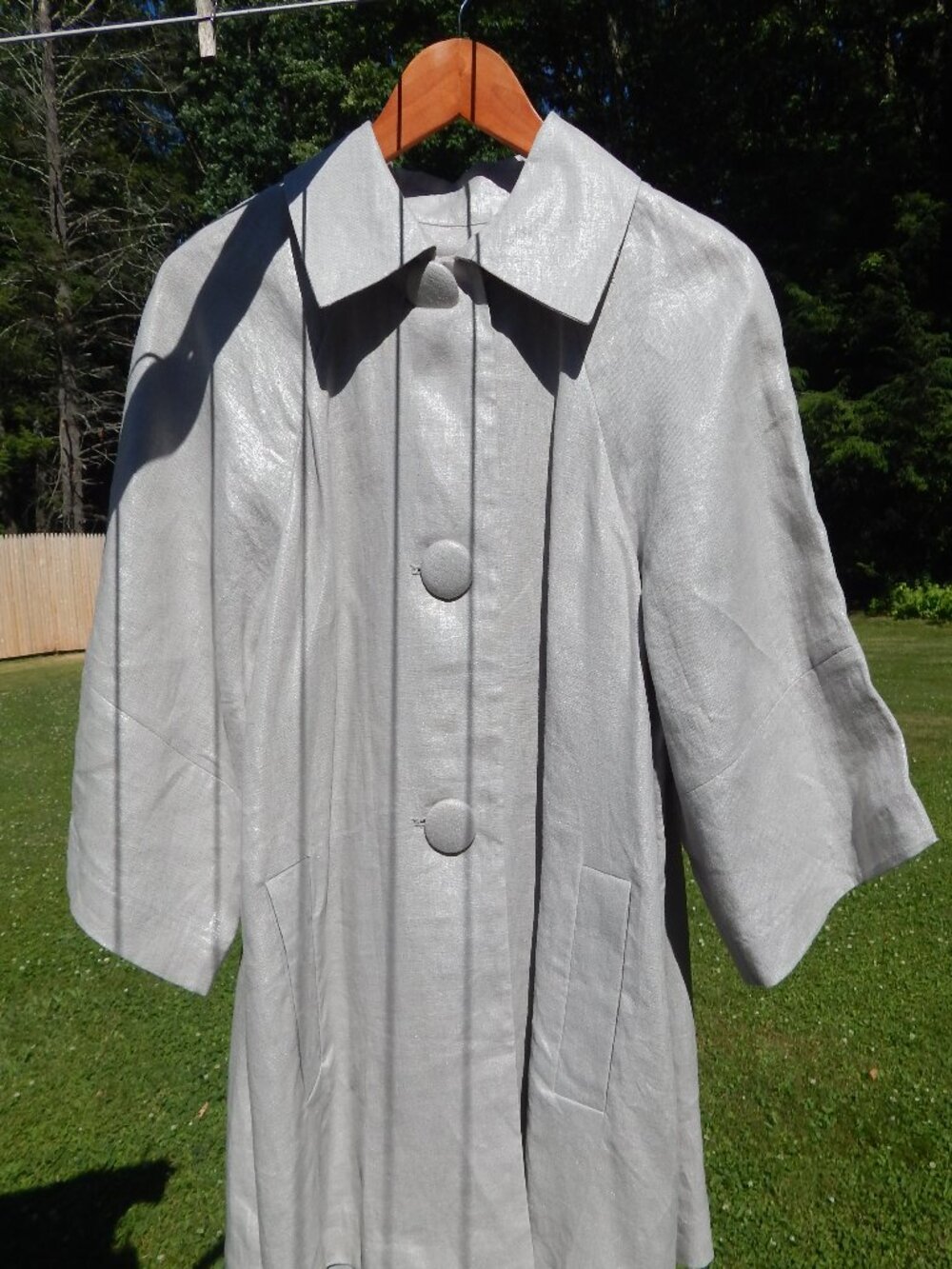 Spiegel silver/gray linen swing jacket with pockets, size 4.